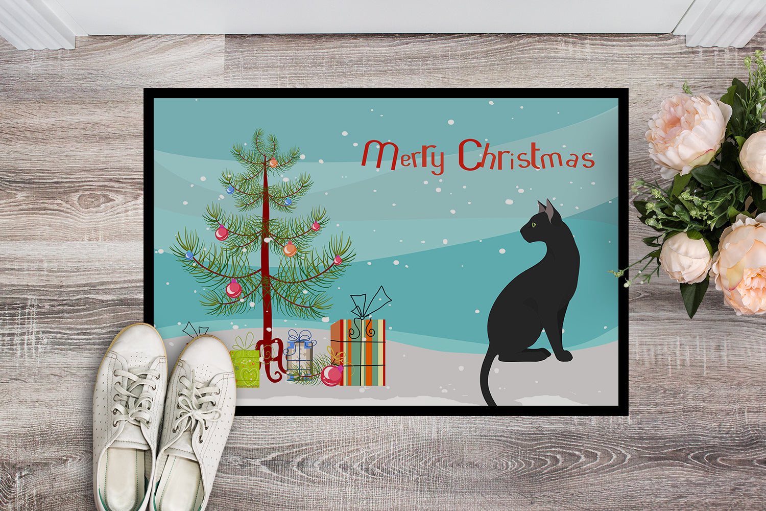 Caroline's Treasures Pantherette Cat Merry Christmas Doormat - 18x27 Decorative Floor Mat – Indoor/Outdoor Rug with Artistic Flair CK4784MAT