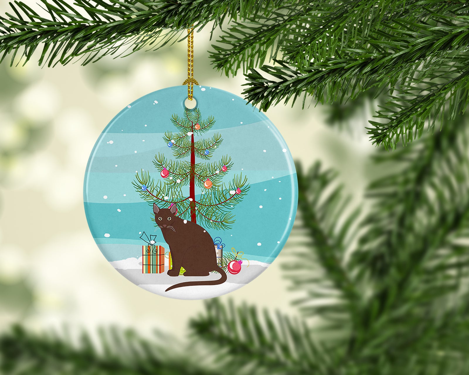 Caroline's Treasures Raas Cat Merry Christmas Ornament - Round Ceramic Ornament – Artist-Designed Keepsake Decoration