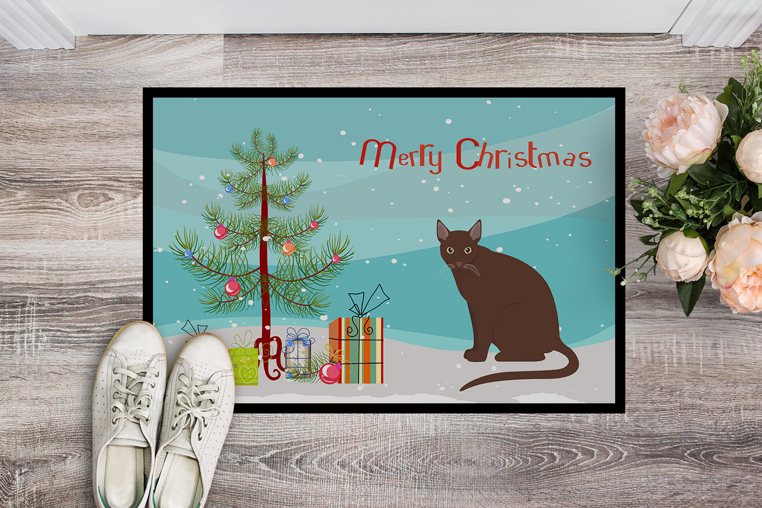 Caroline's Treasures Raas Cat Merry Christmas Doormat - 18x27 Decorative Floor Mat – Indoor/Outdoor Rug with Artistic Flair CK4786MAT