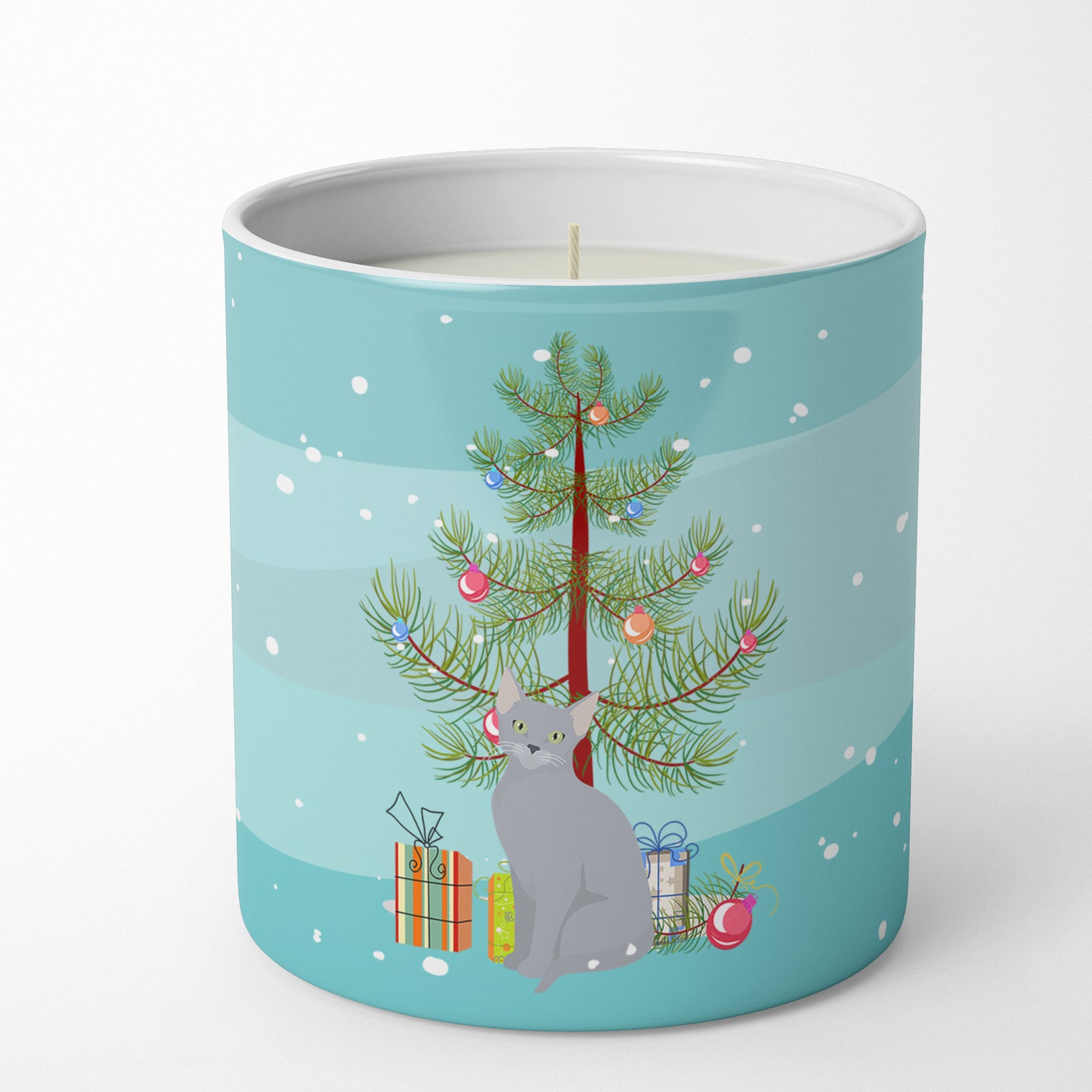 Buy this Russian Blue Cat Merry Christmas 10 oz Decorative Soy Candle