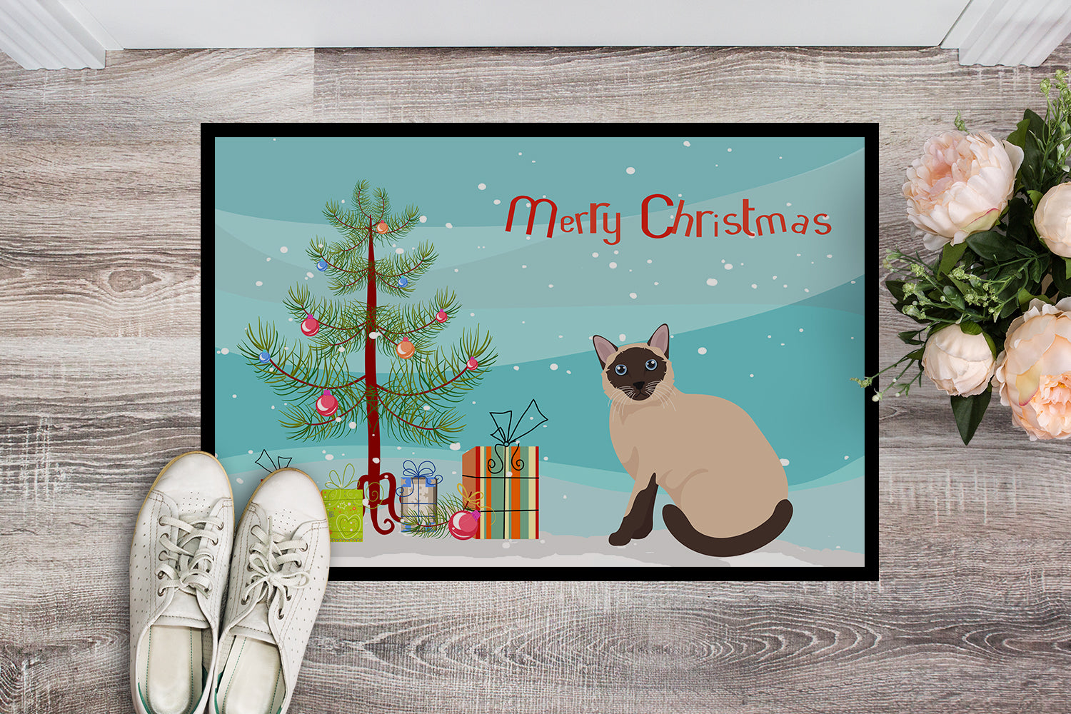 Siamese Traditional Cat Merry Christmas Indoor or Outdoor Mat 18x27 CK4793MAT - the-store.com