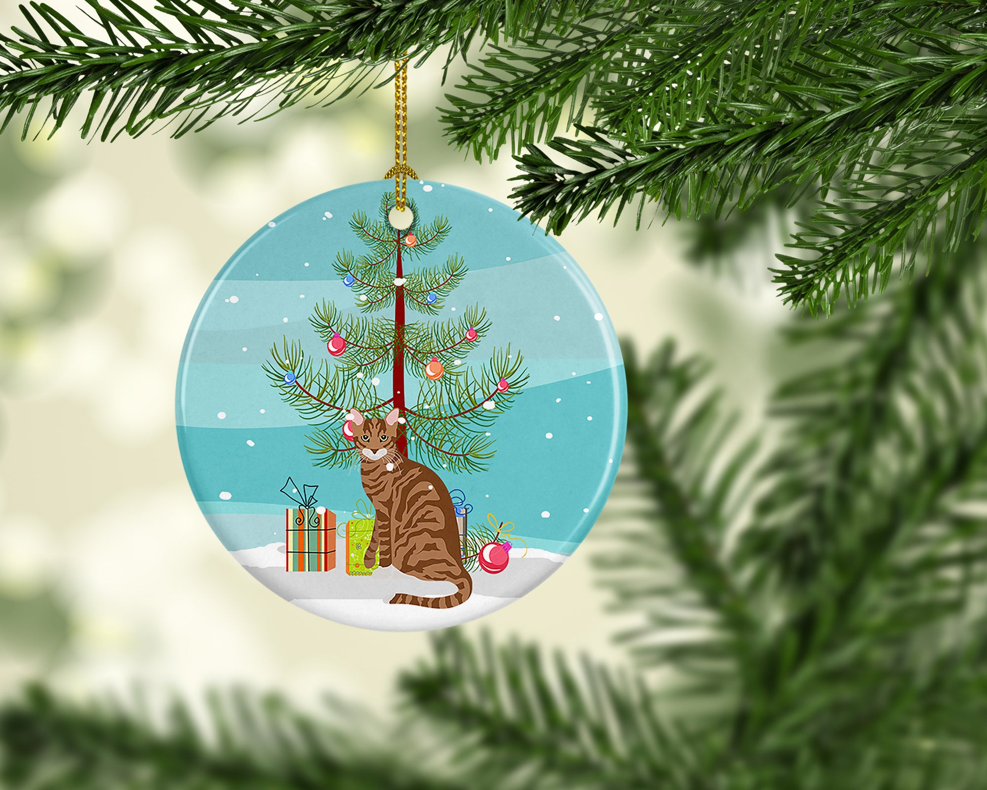 Buy this Toyger Cat Merry Christmas Ceramic Ornament