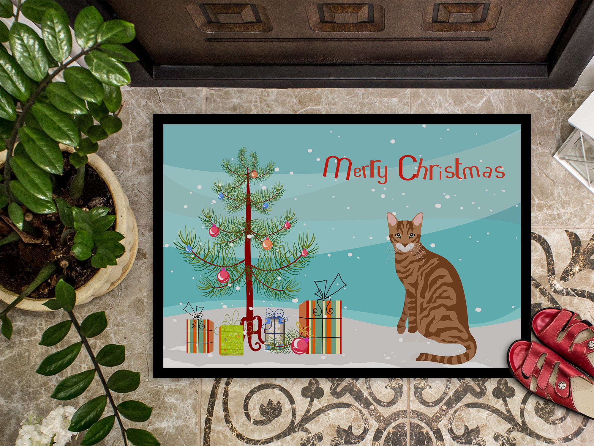 Toyger Cat Merry Christmas Indoor or Outdoor Mat 18x27 CK4806MAT - the-store.com