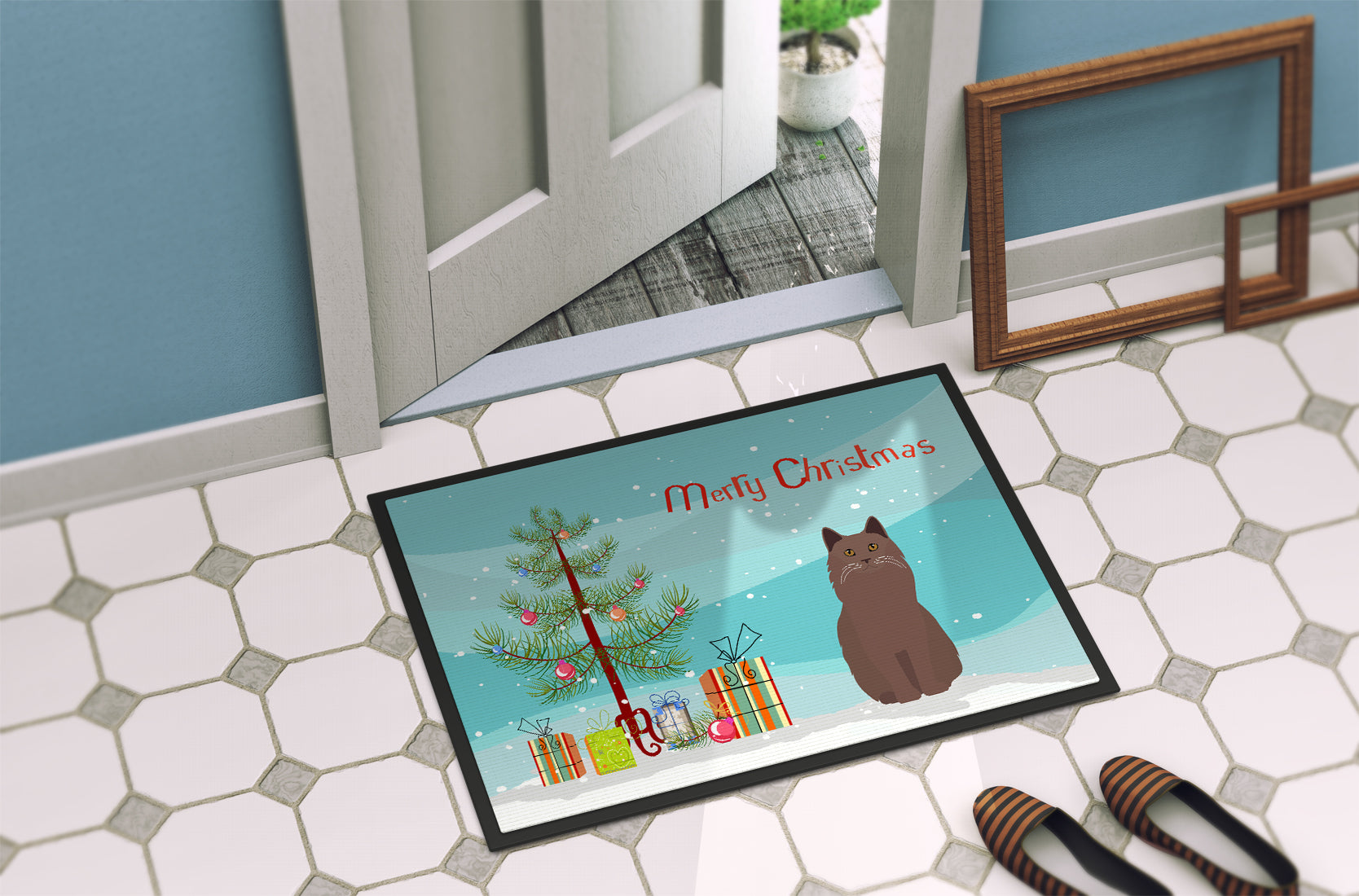York Chocolate Cat Merry Christmas Indoor or Outdoor Mat 18x27 CK4810MAT - the-store.com