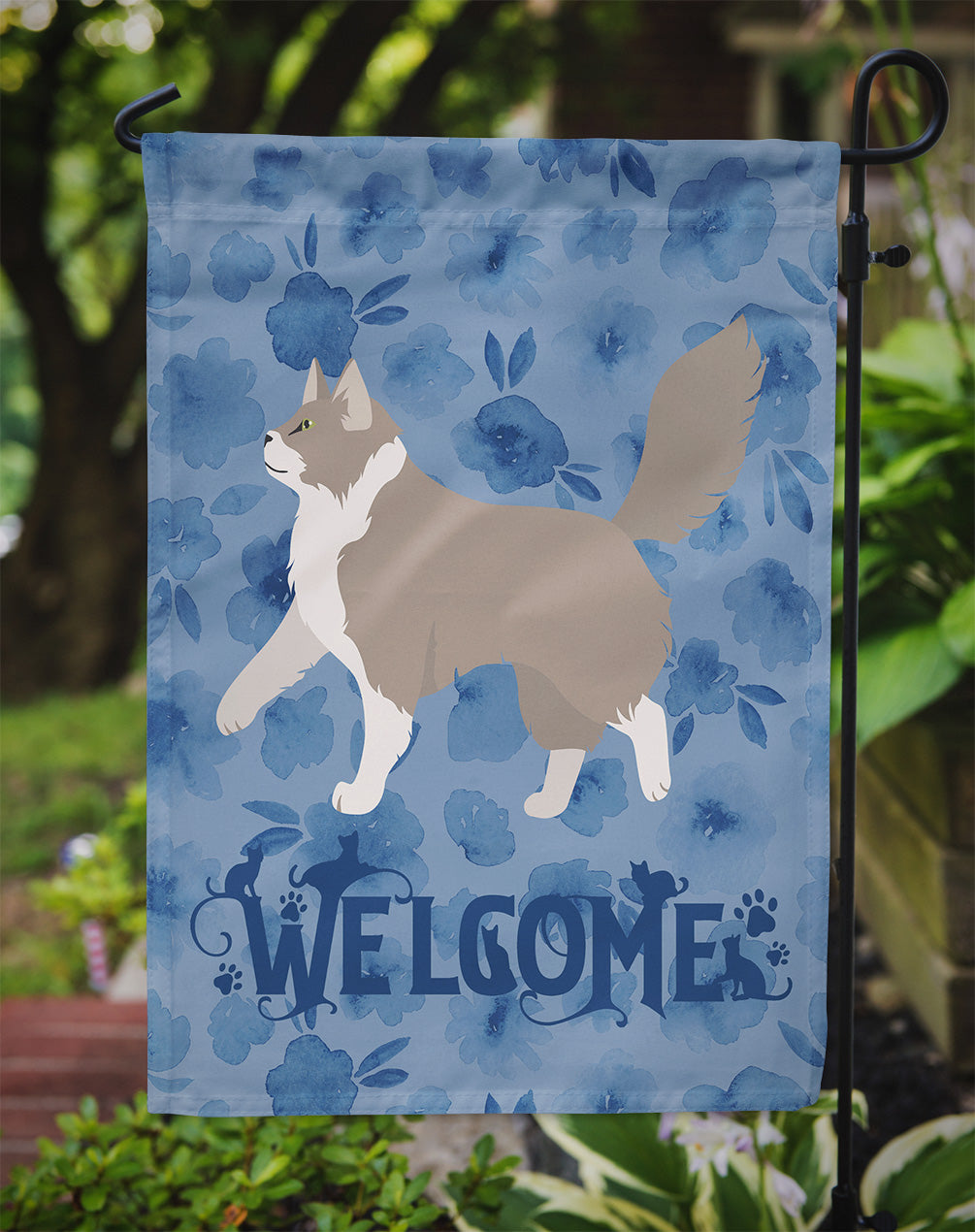 Asian Semi Longhaired Cat Welcome Flag Garden Size CK4827GF  the-store.com.