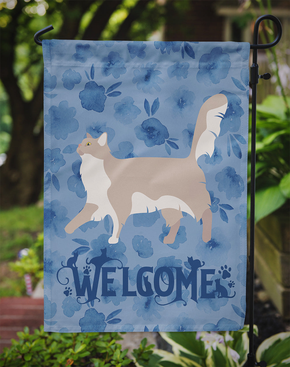 Chantilly Tiffany Cat Welcome Flag Garden Size CK4846GF  the-store.com.