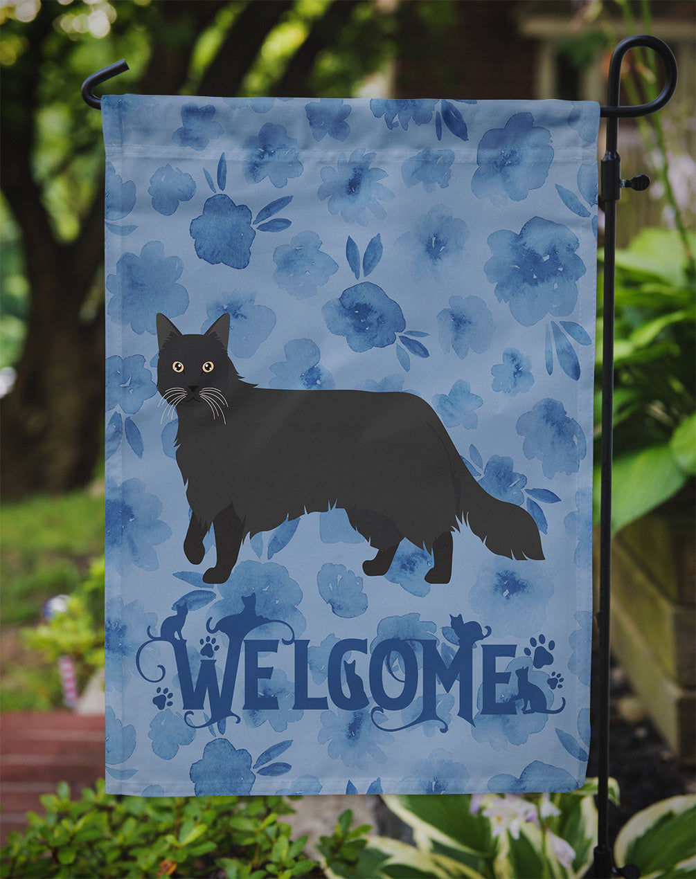 Black Chantilly Tiffany Cat Welcome Flag Garden Size CK4847GF
