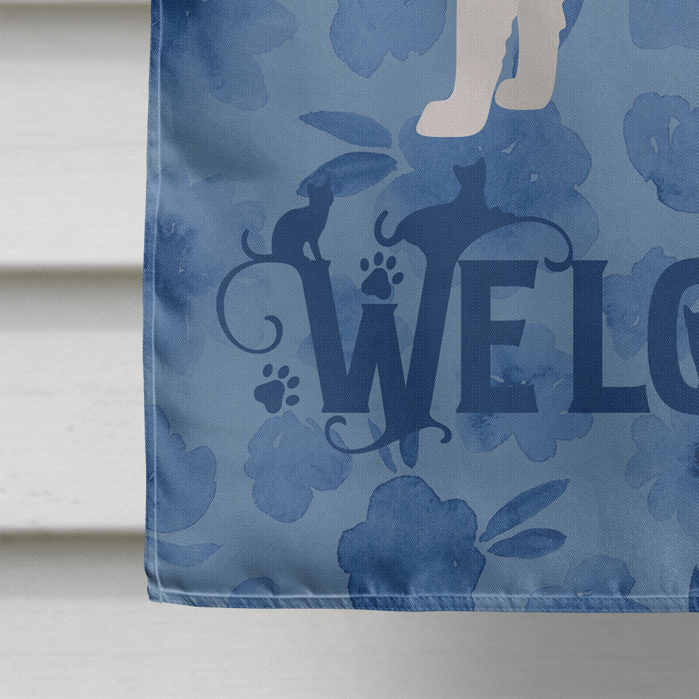 White Devon Rex Cat Welcome Flag Canvas House Size CK4868CHF  the-store.com.