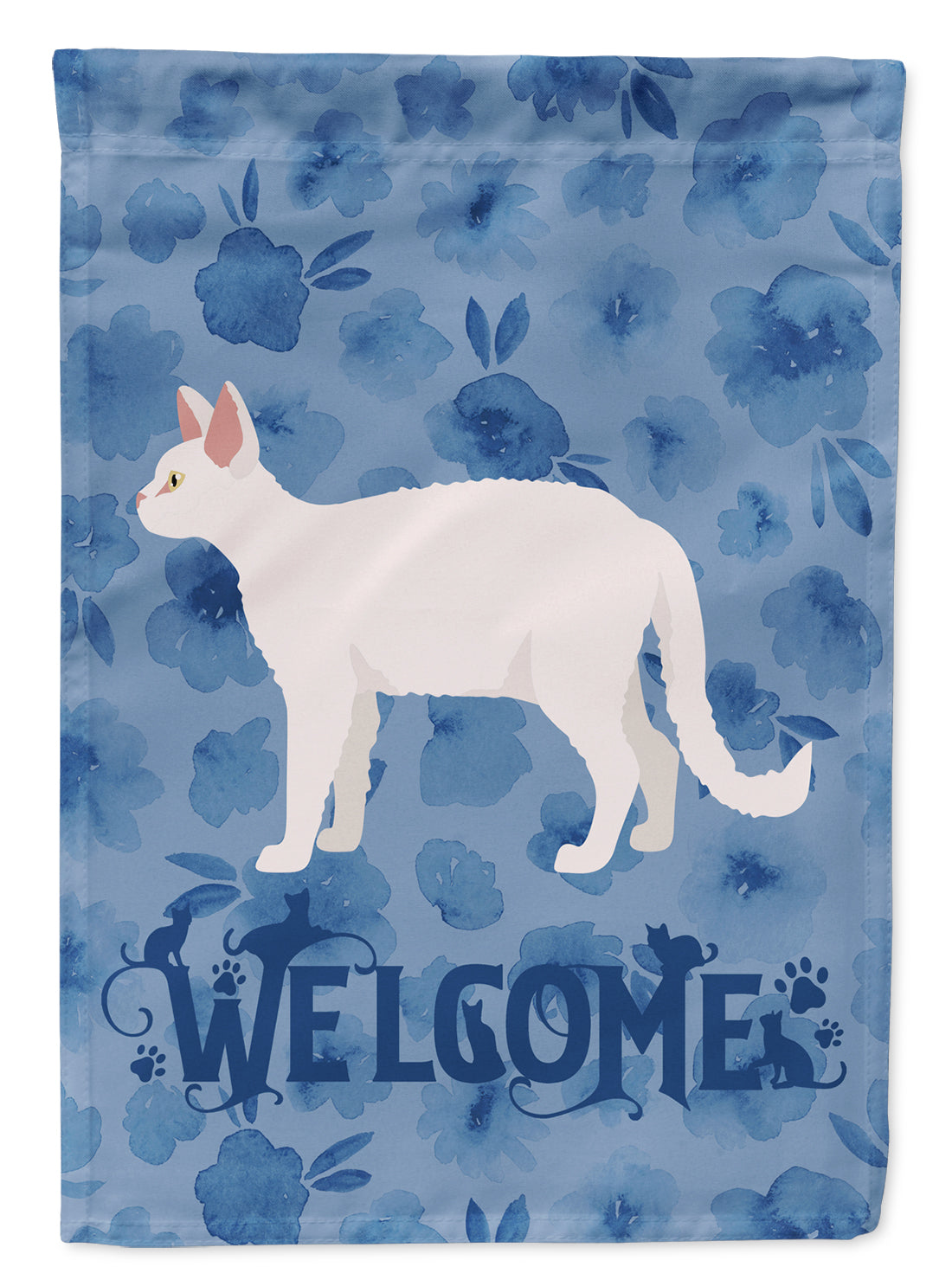 White Devon Rex Cat Welcome Flag Canvas House Size CK4868CHF  the-store.com.