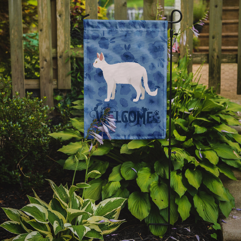 White Devon Rex Cat Welcome Flag Garden Size CK4868GF  the-store.com.