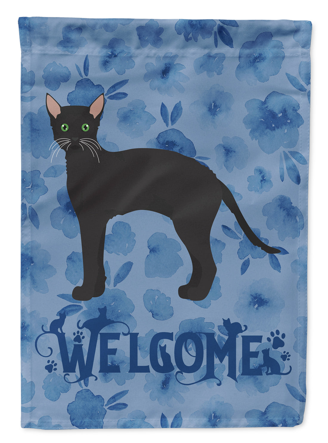 Black German Rex Cat Welcome Flag Canvas House Size CK4892CHF  the-store.com.