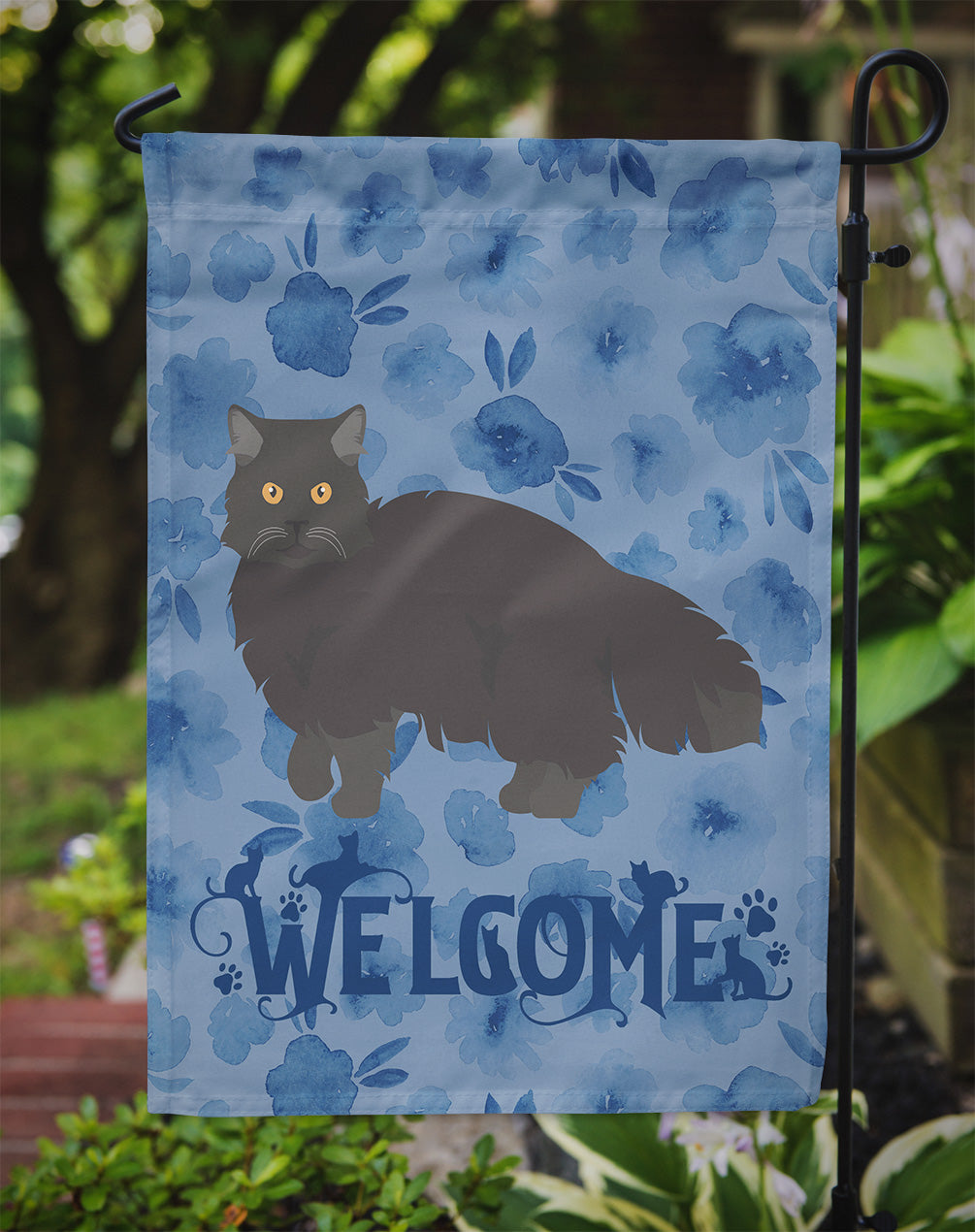 Black Persian Traditional Cat Welcome Flag Garden Size CK4946GF  the-store.com.