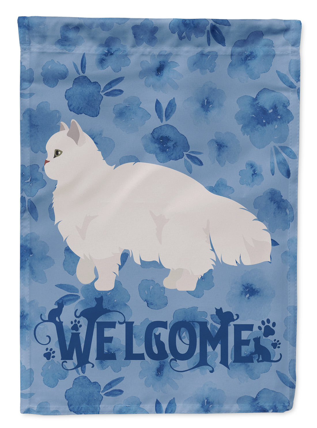 White Persian Traditional Cat Welcome Flag Canvas House Size CK4947CHF  the-store.com.