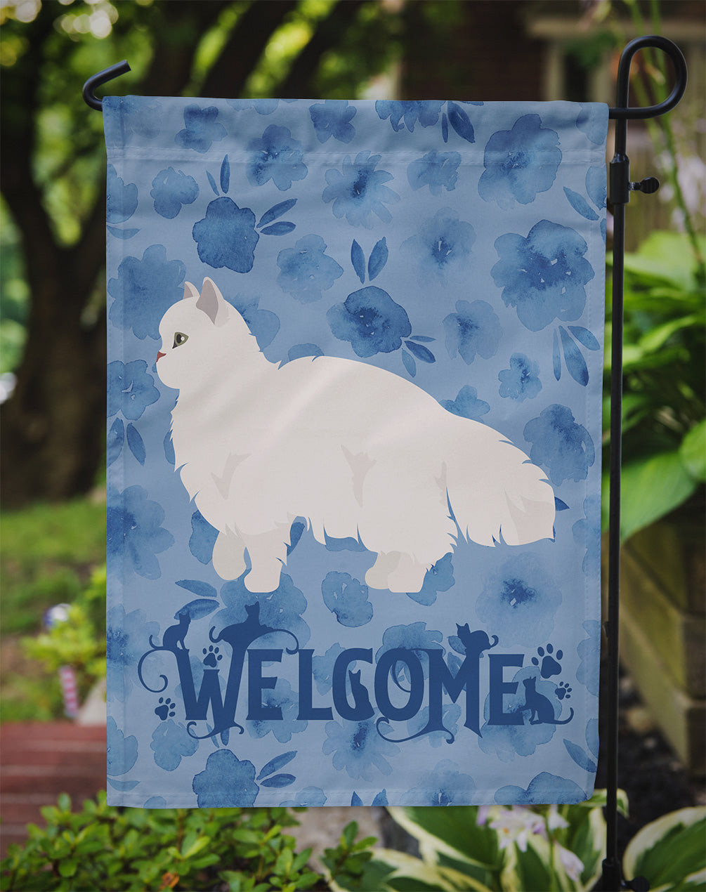 White Persian Traditional Cat Welcome Flag Garden Size CK4947GF