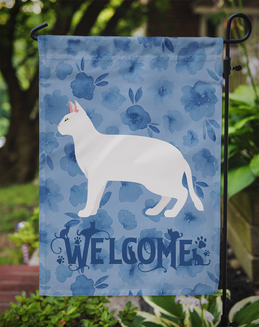Russian White Black #2 Cat Welcome Flag Garden Size CK4964GF  the-store.com.
