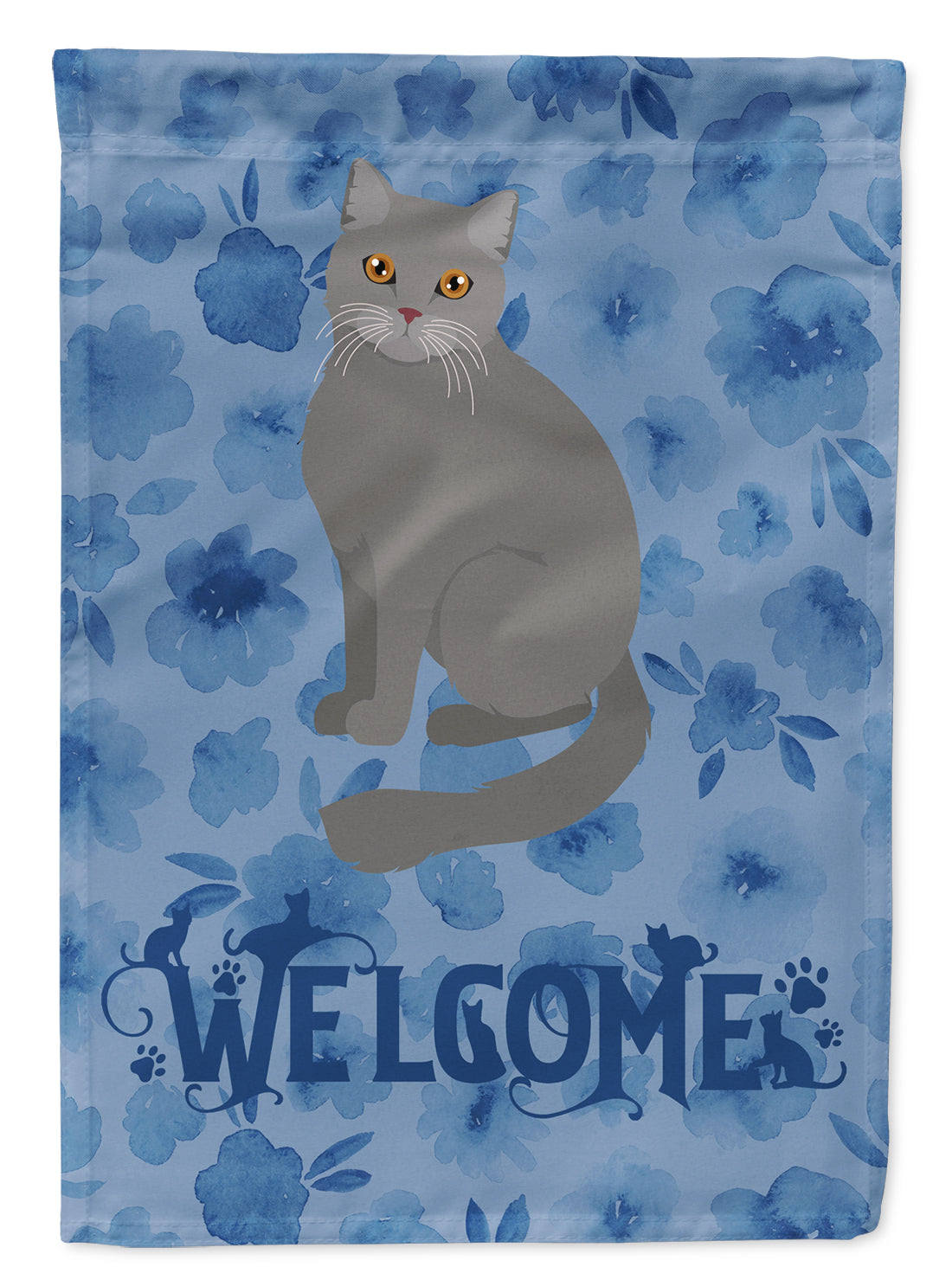 British Semi Longhair Cat Welcome Flag Canvas House Size CK5016CHF  the-store.com.