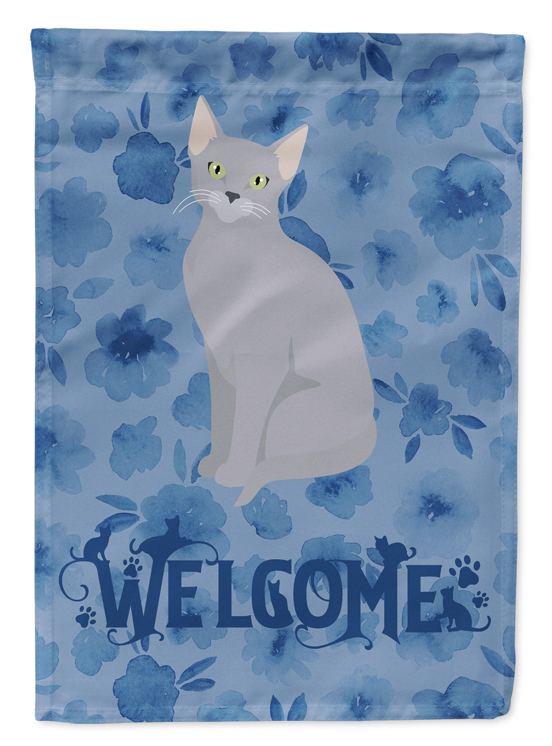 Russian Blue Cat Welcome Flag Canvas House Size CK5054CHF  the-store.com.