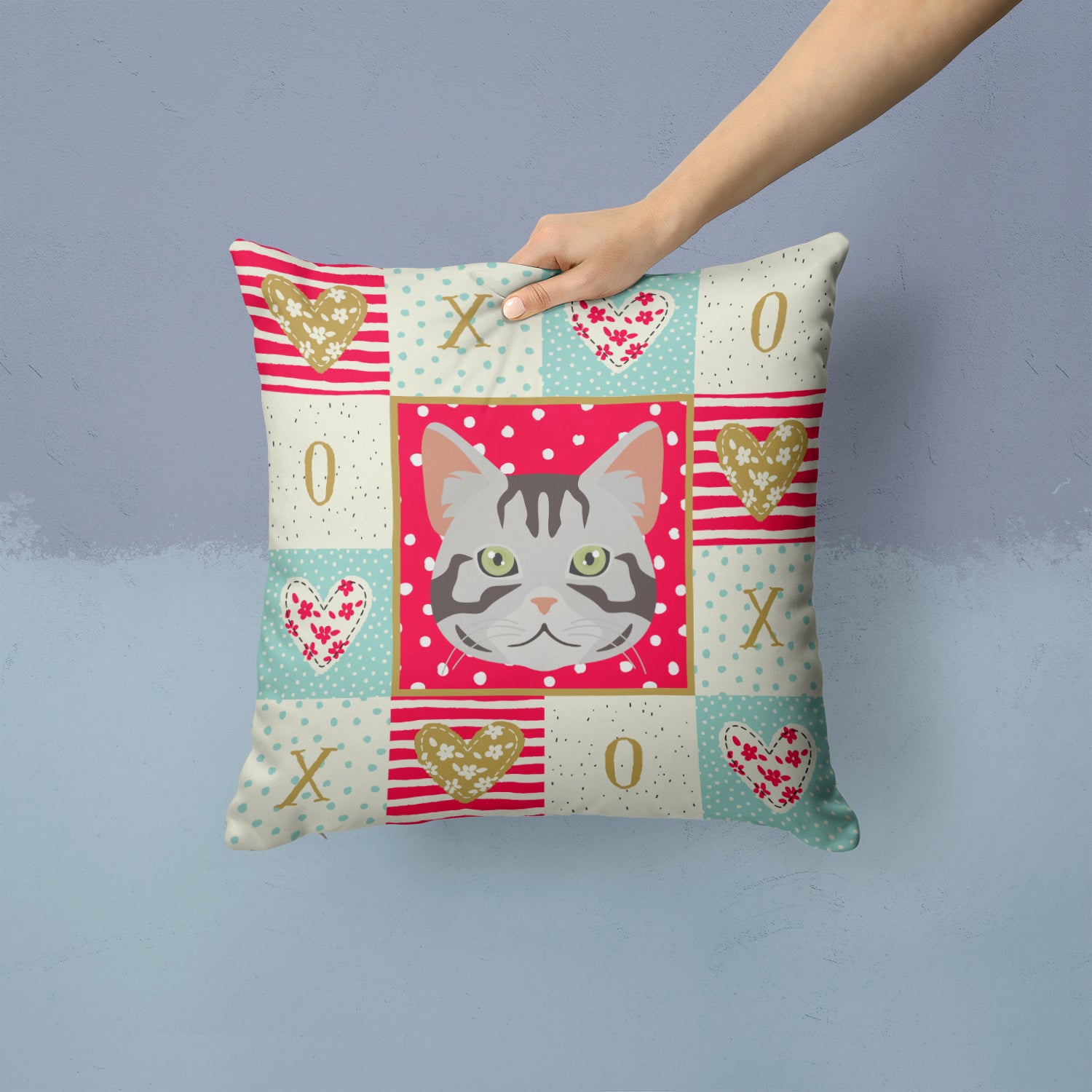 American Shorthair Cat Love Fabric Decorative Pillow CK5082PW1414 - the-store.com