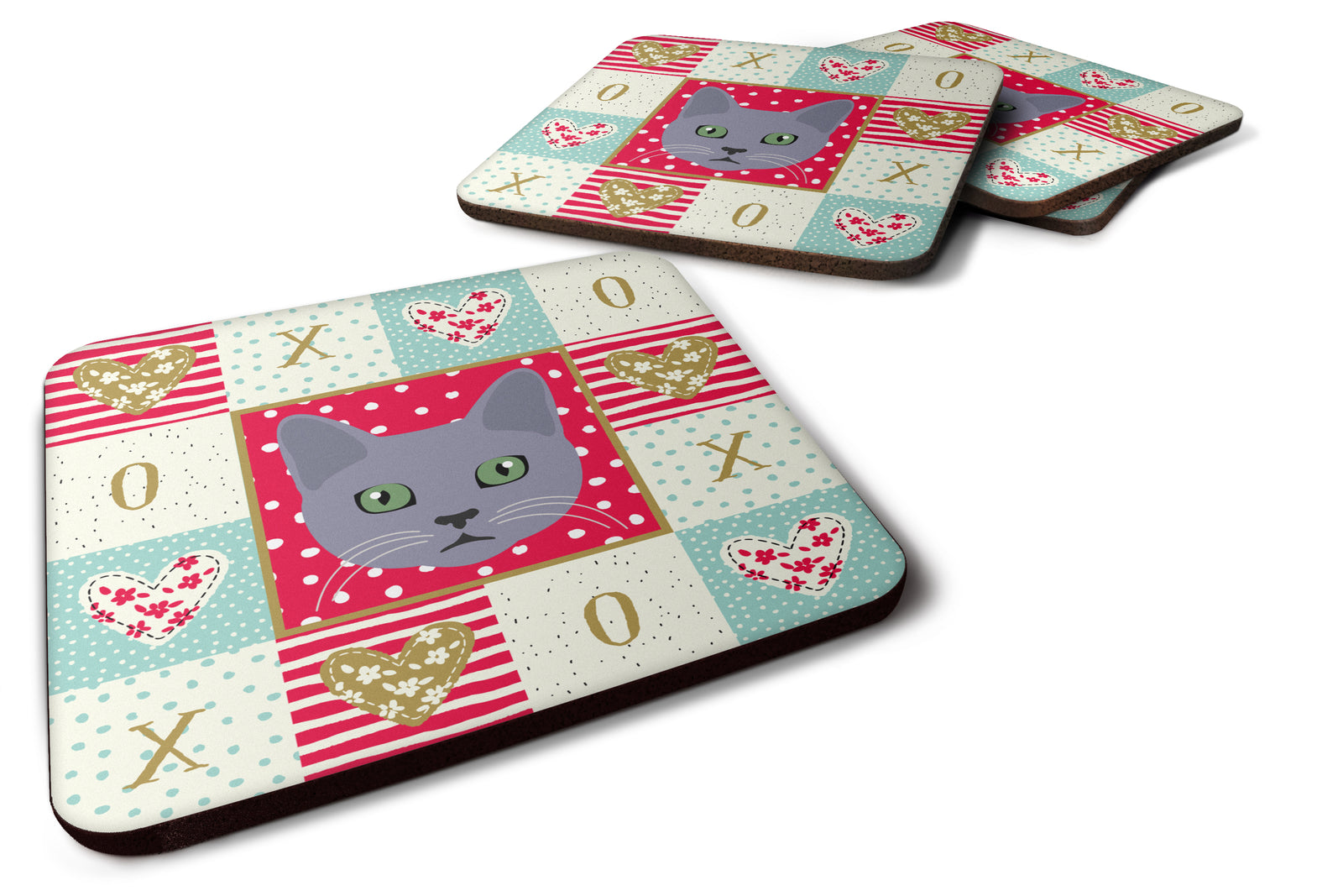 Set of 4 Korat Cat Love Foam Coasters Set of 4 CK5124FC - the-store.com