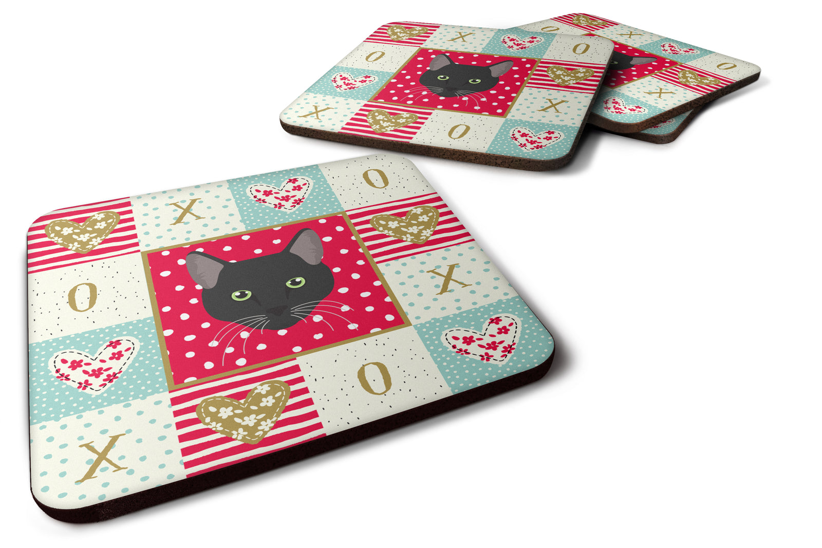 Set of 4 Pantherette Cat Love Foam Coasters Set of 4 CK5145FC - the-store.com