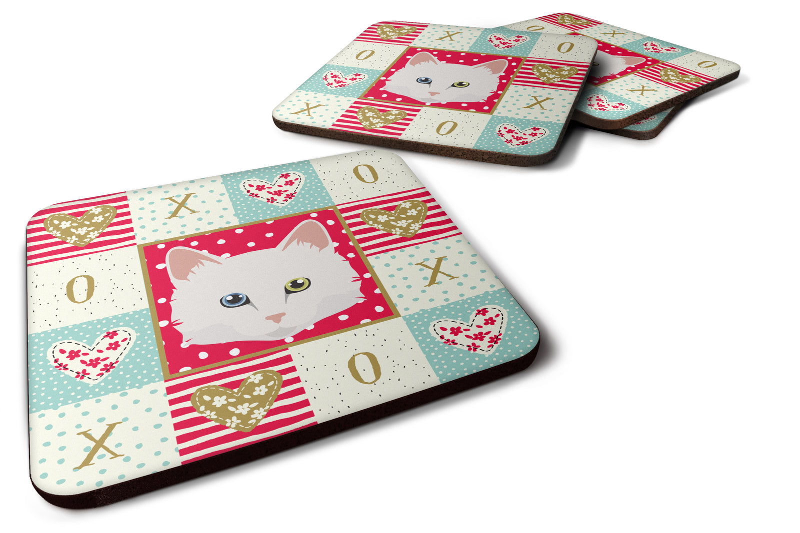 Set of 4 Turkish Angora Cat Love Foam Coasters Set of 4 CK5175FC - the-store.com