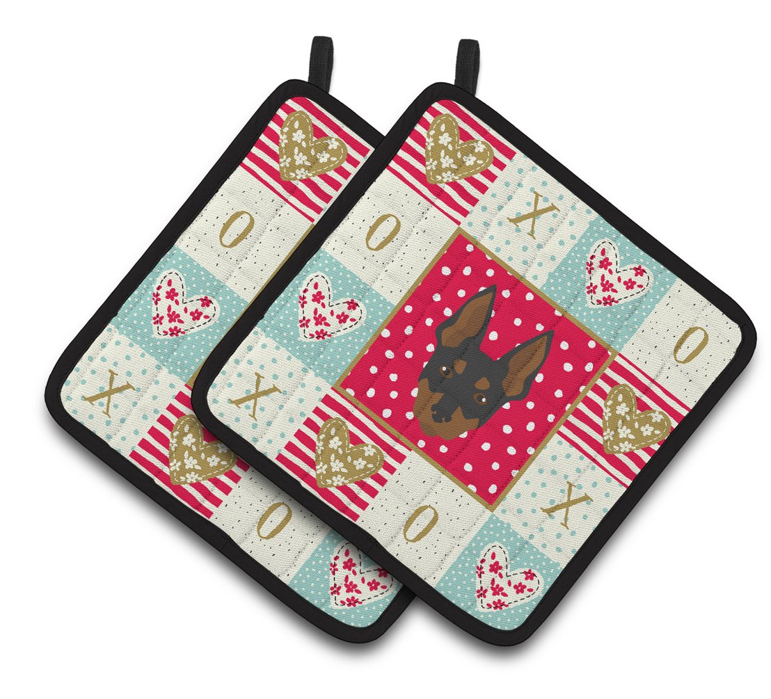 English Toy Terrier Love Pair of Pot Holders CK5198PTHD by Caroline&#39;s Treasures