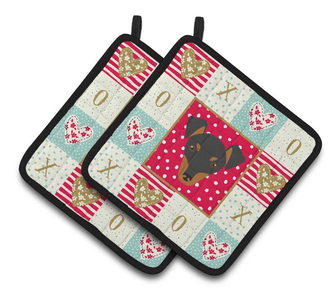 Manchester Toy Terrier Love Pair of Pot Holders CK5218PTHD by Caroline&#39;s Treasures
