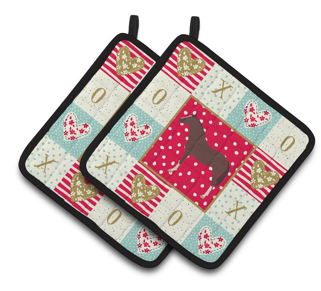 English Thoroughbred Horse Love Pair of Pot Holders CK5340PTHD by Caroline&#39;s Treasures