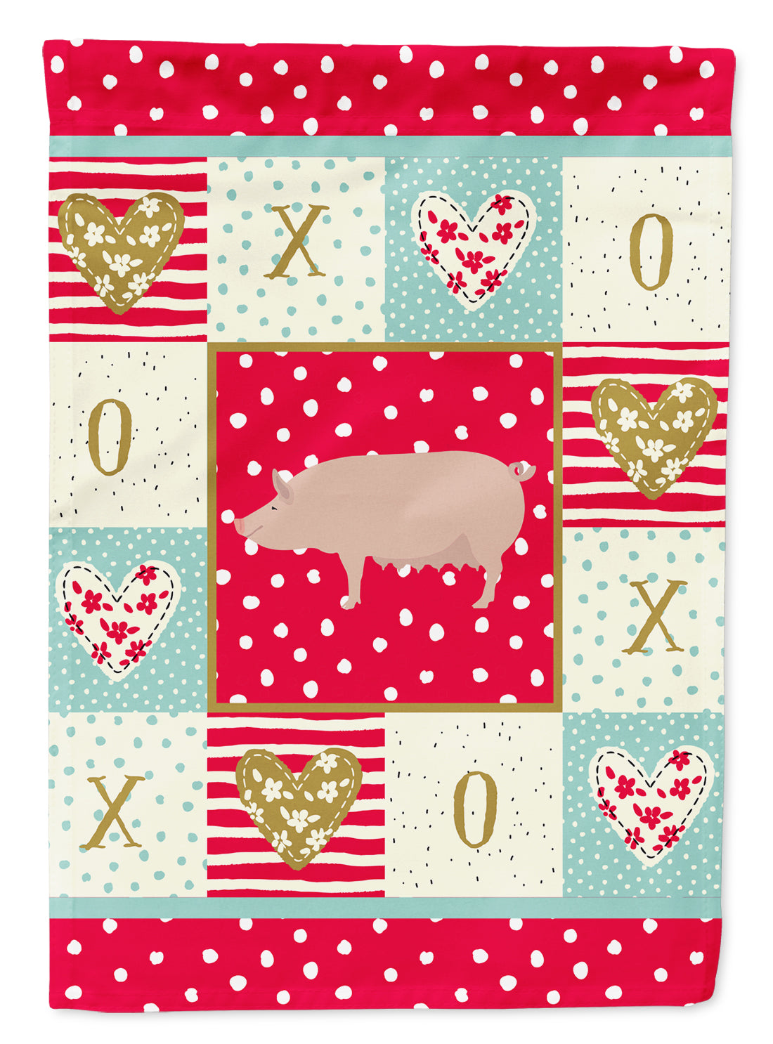 English Large White Pig Love Flag Canvas House Size CK5365CHF  the-store.com.