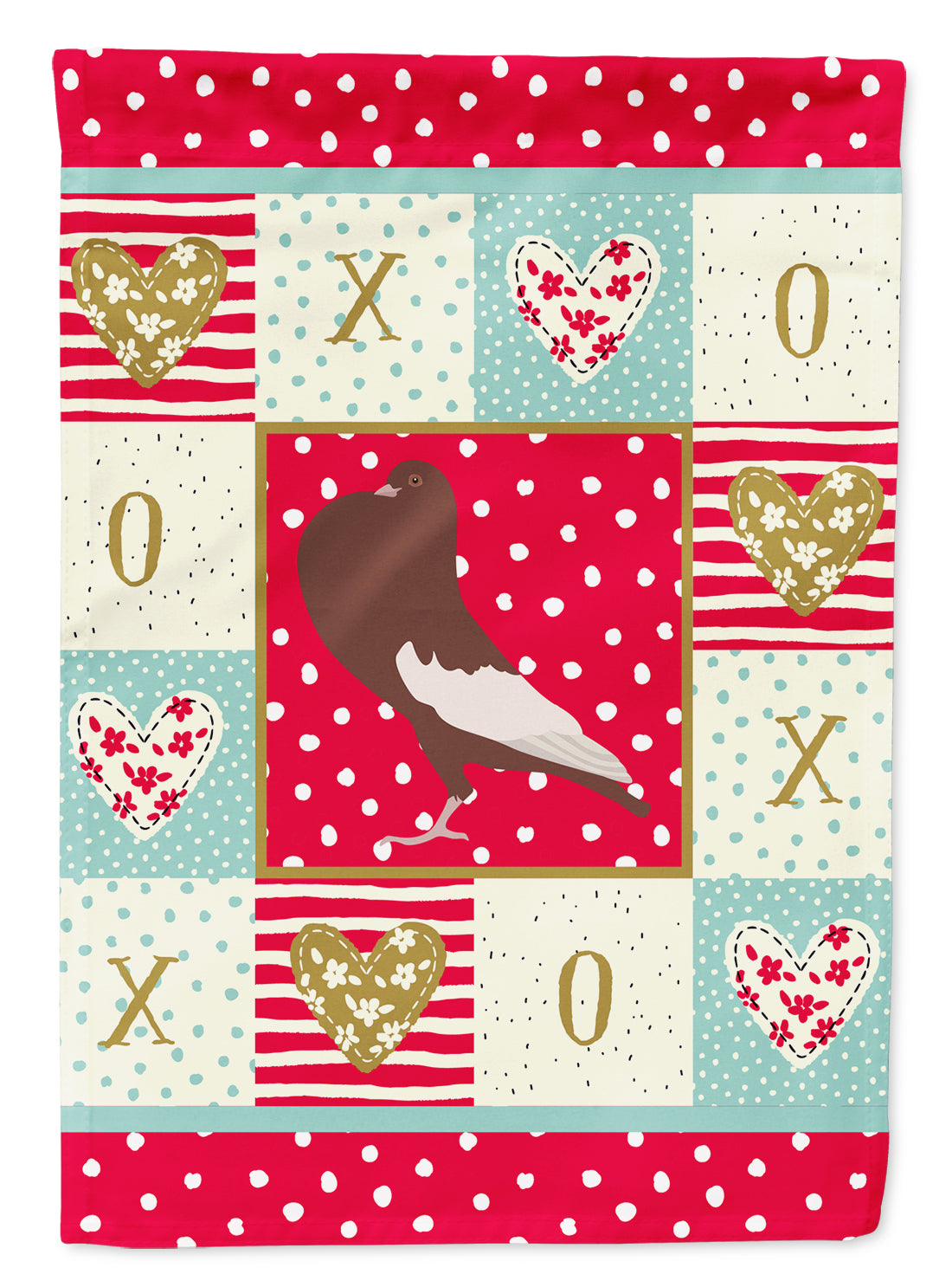 English Pouter Pigeon Love Flag Canvas House Size CK5381CHF
