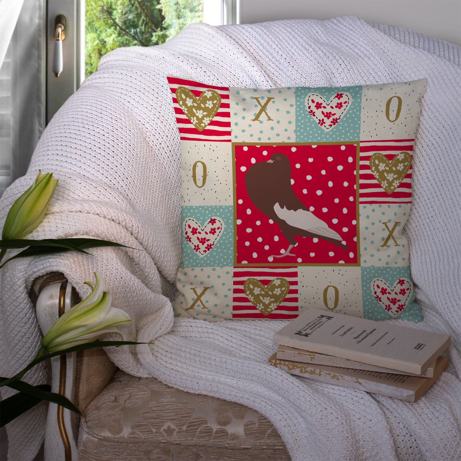 English Pouter Pigeon Love Fabric Decorative Pillow CK5381PW1414 - the-store.com