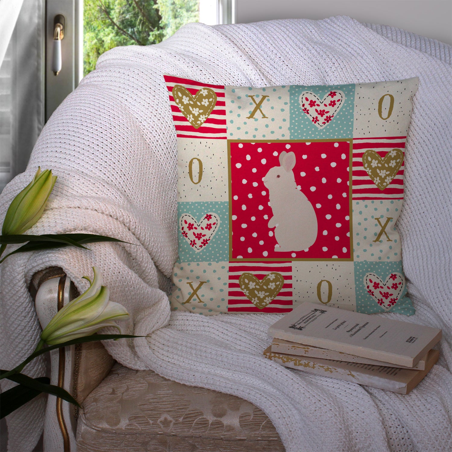 New Zealand White Rabbit Love Fabric Decorative Pillow CK5392PW1414 - the-store.com