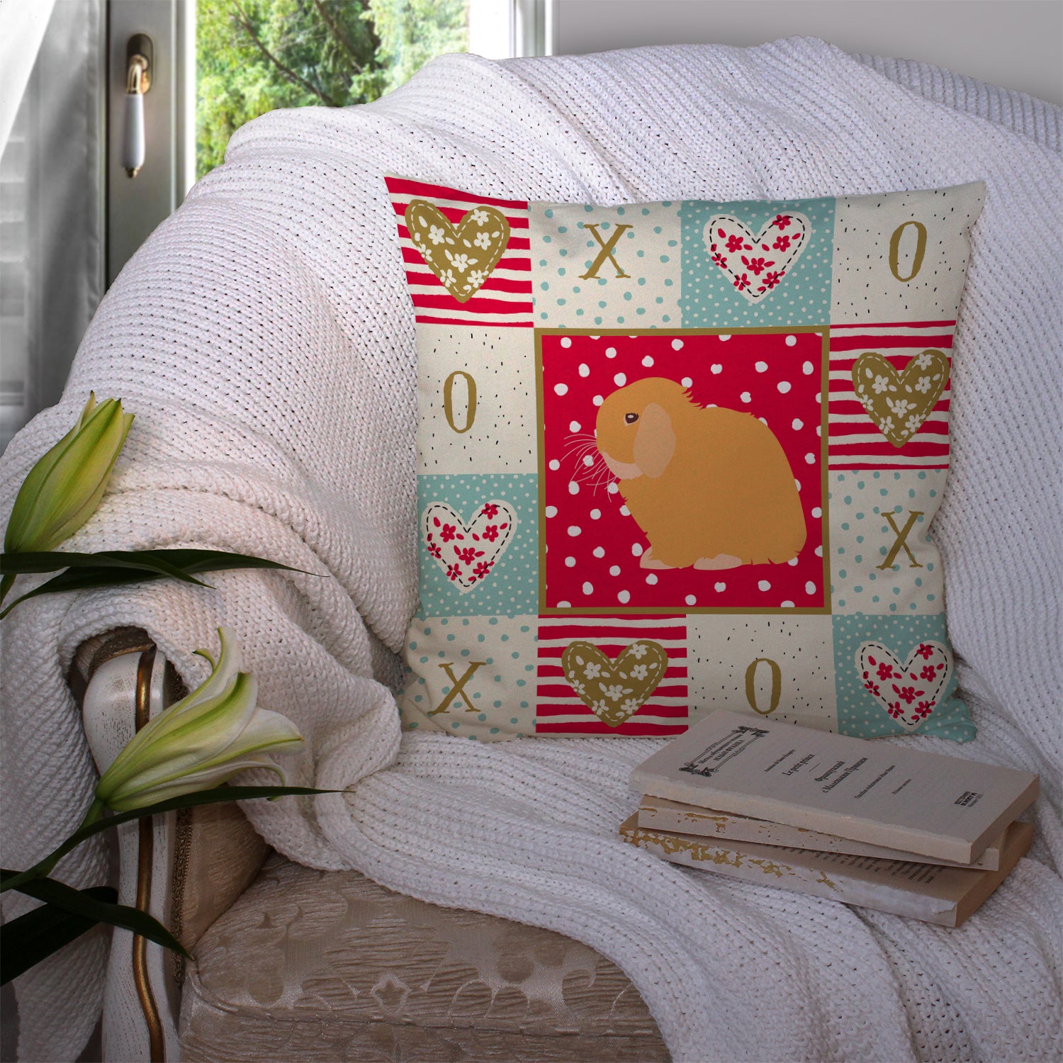 Holland Lop Rabbit Love Fabric Decorative Pillow CK5395PW1414 - the-store.com