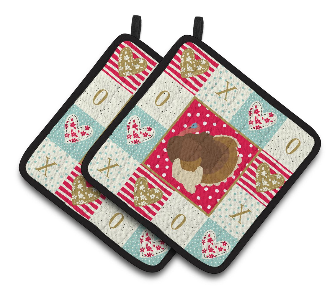 French Turkey Dindon Love Pair of Pot Holders CK5417PTHD by Caroline&#39;s Treasures