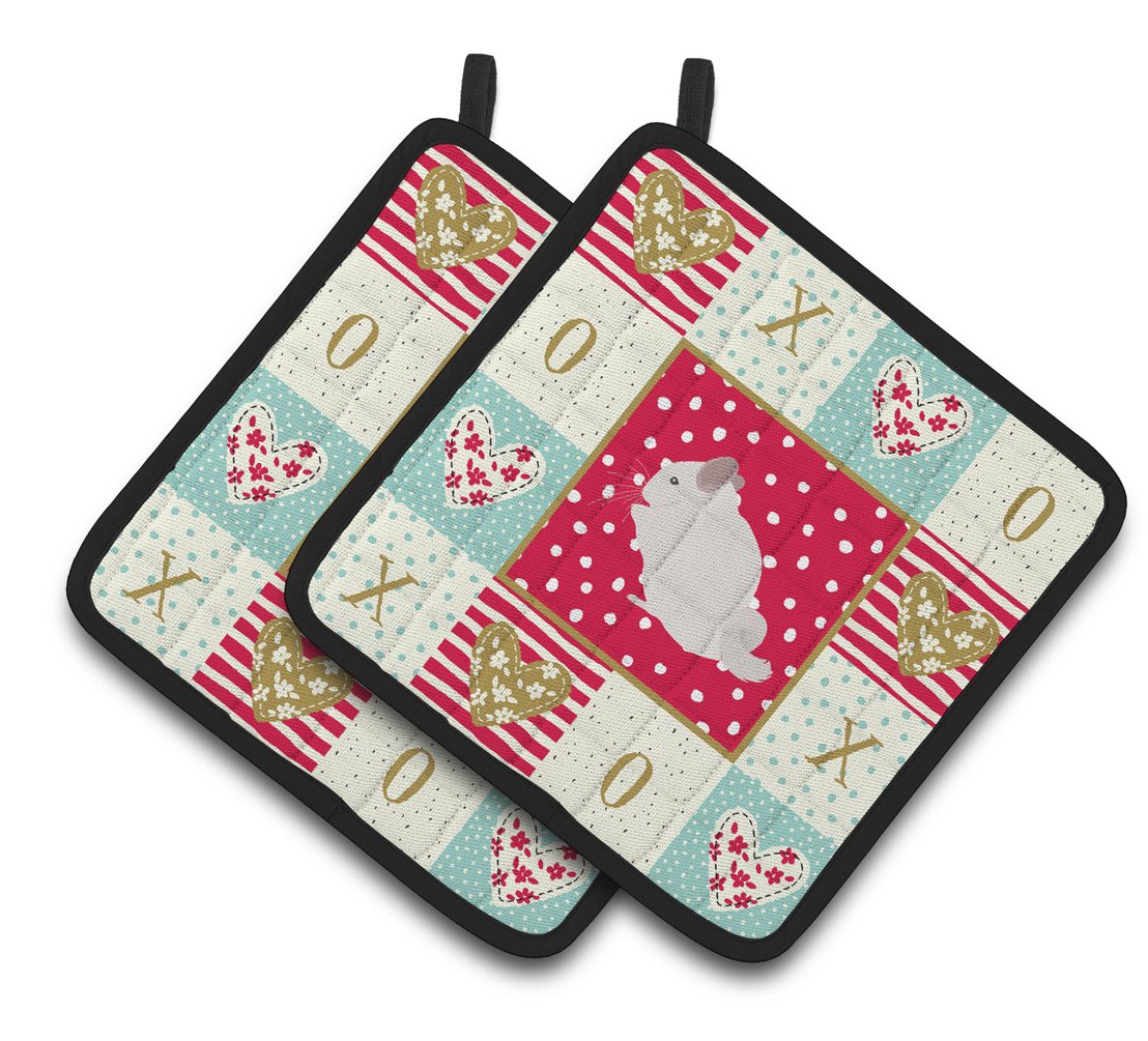 Pink and White Chinchilla Love Pair of Pot Holders CK5424PTHD by Caroline&#39;s Treasures
