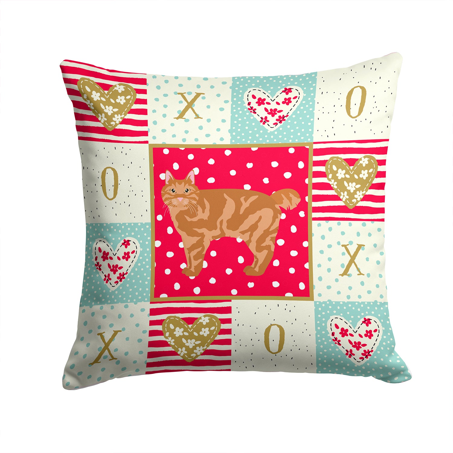 Kurilian Bobtail Cat Love Fabric Decorative Pillow CK5634PW1414 - the-store.com