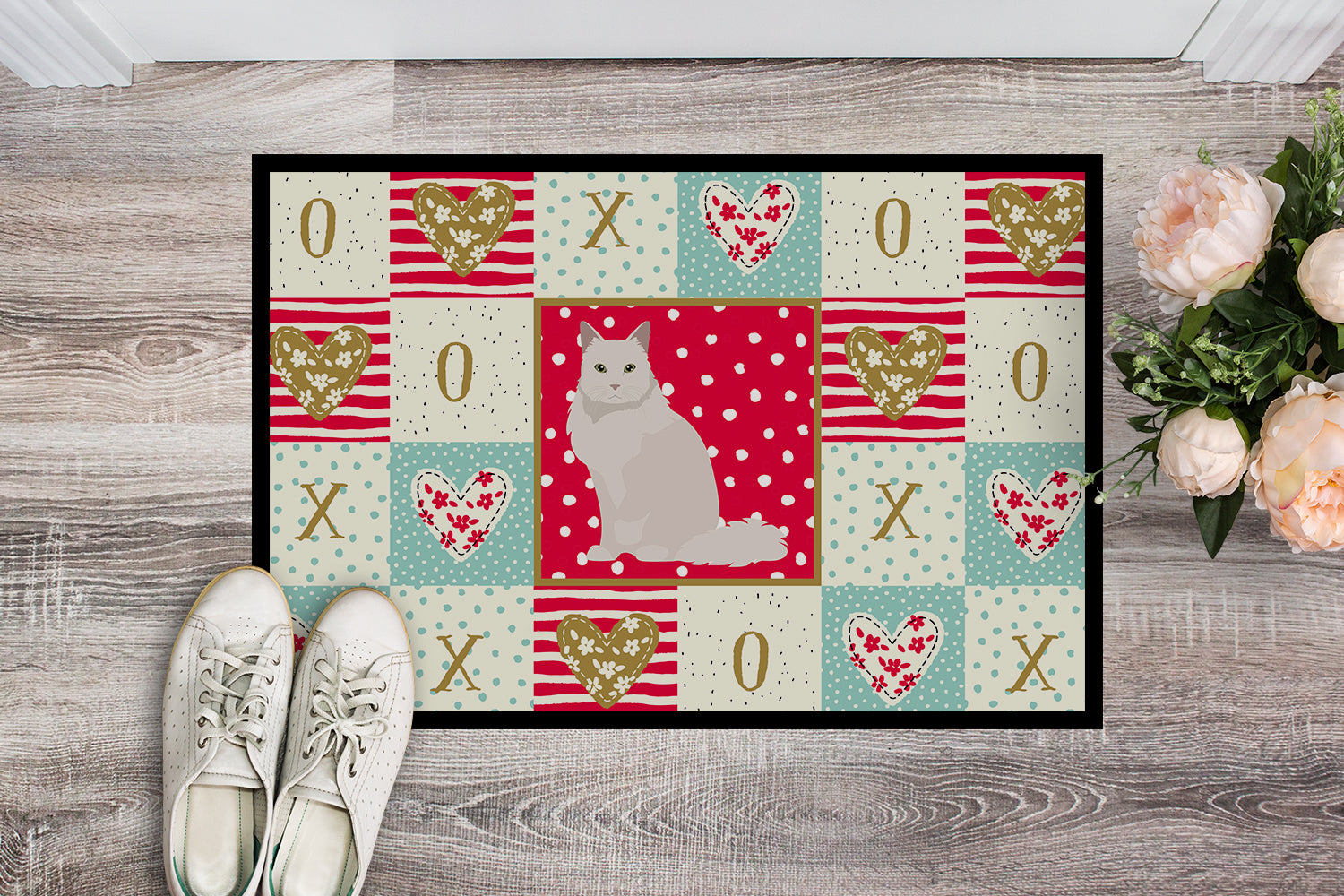 Caroline's Treasures Chantilly Tiffany Cat Love Doormat - 18x27 Decorative Floor Mat – Indoor/Outdoor Rug with Artistic Flair CK5751MAT