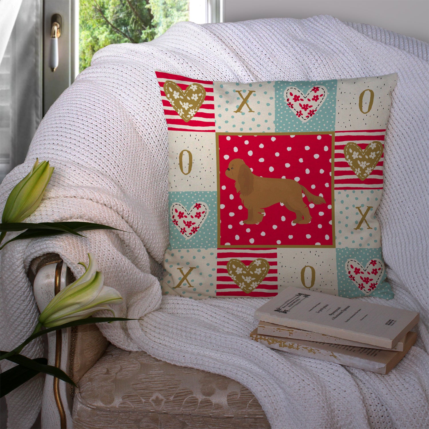 Ruby Cavalier Spaniel Love Fabric Decorative Pillow CK5852PW1414 - the-store.com