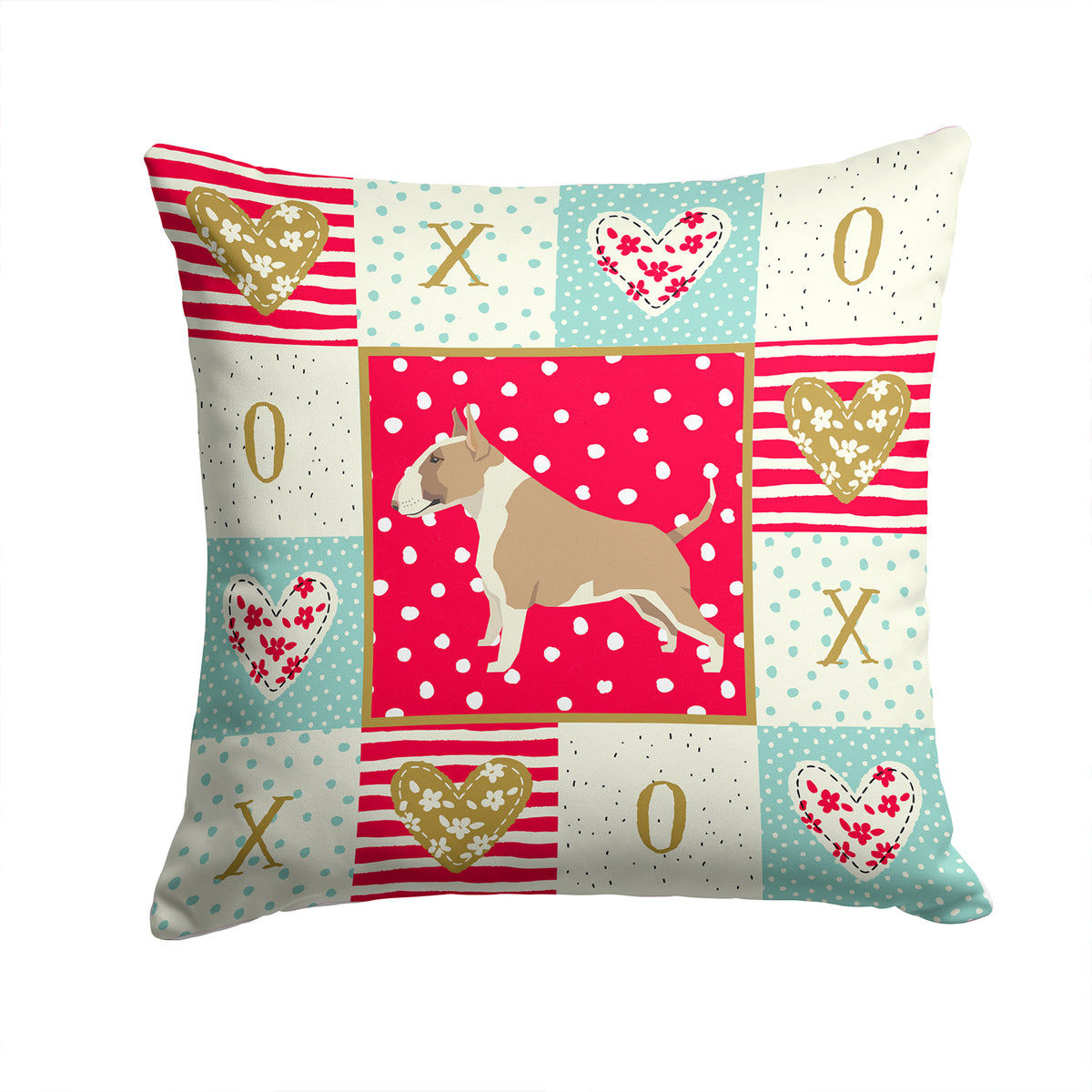 Fawn and White Bull Terrier Love Fabric Decorative Pillow CK5918PW1414 - the-store.com
