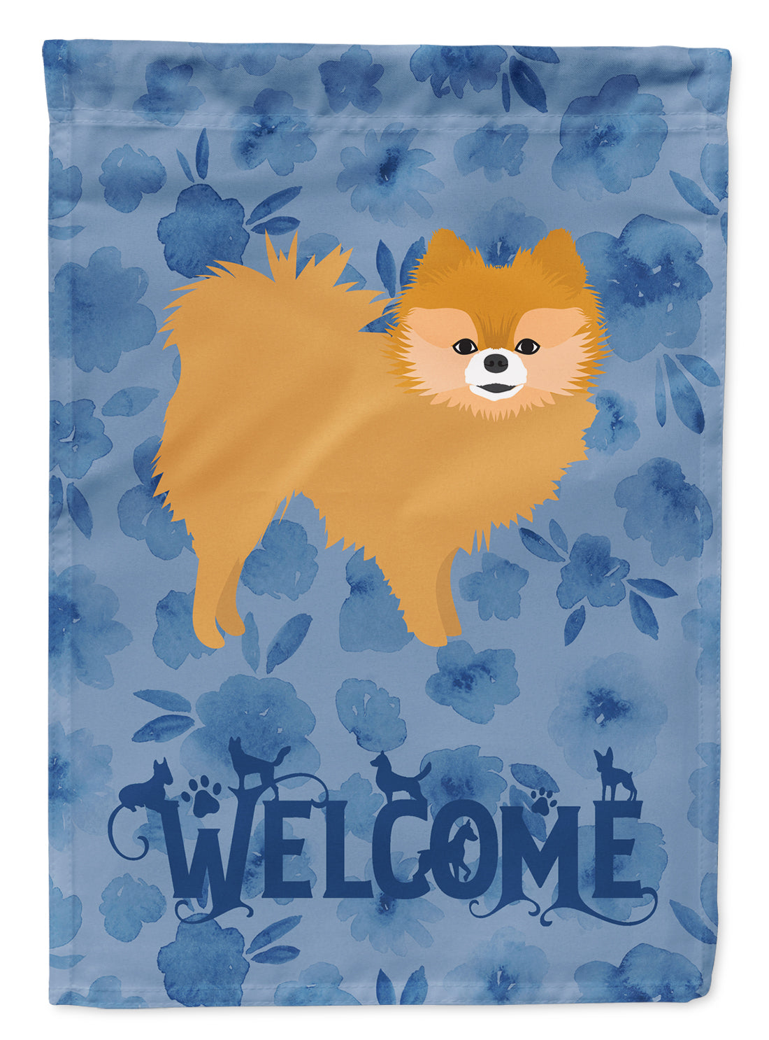Red Pomeranian Welcome Flag Canvas House Size CK6093CHF