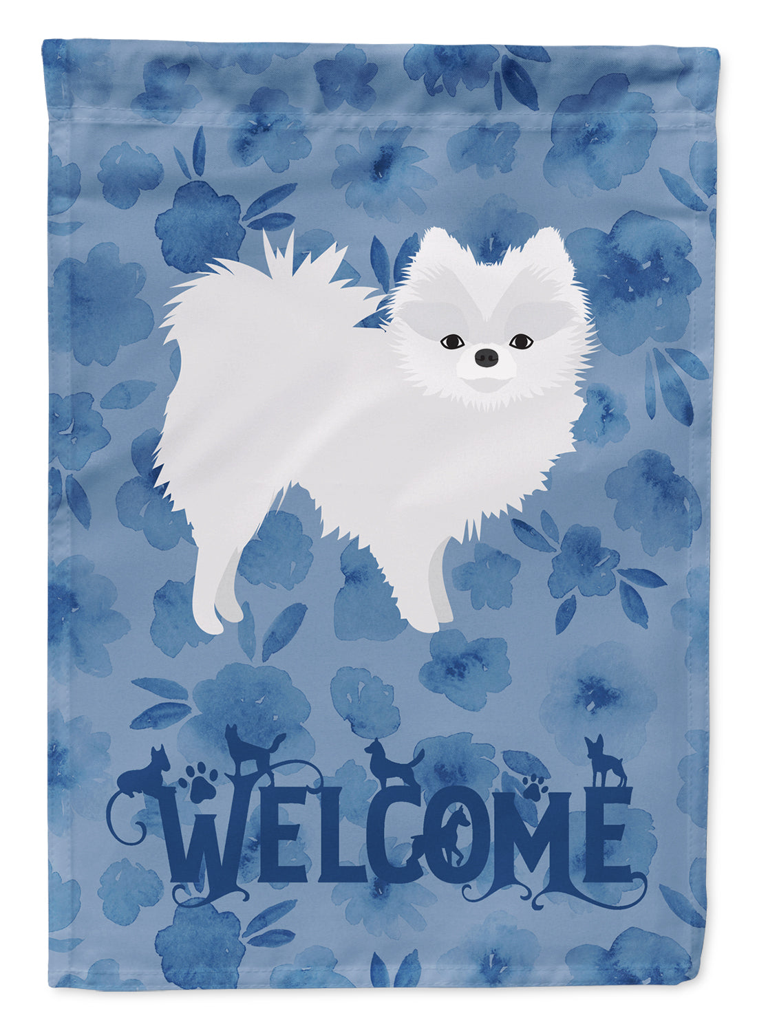 White Pomeranian Welcome Flag Canvas House Size CK6094CHF  the-store.com.