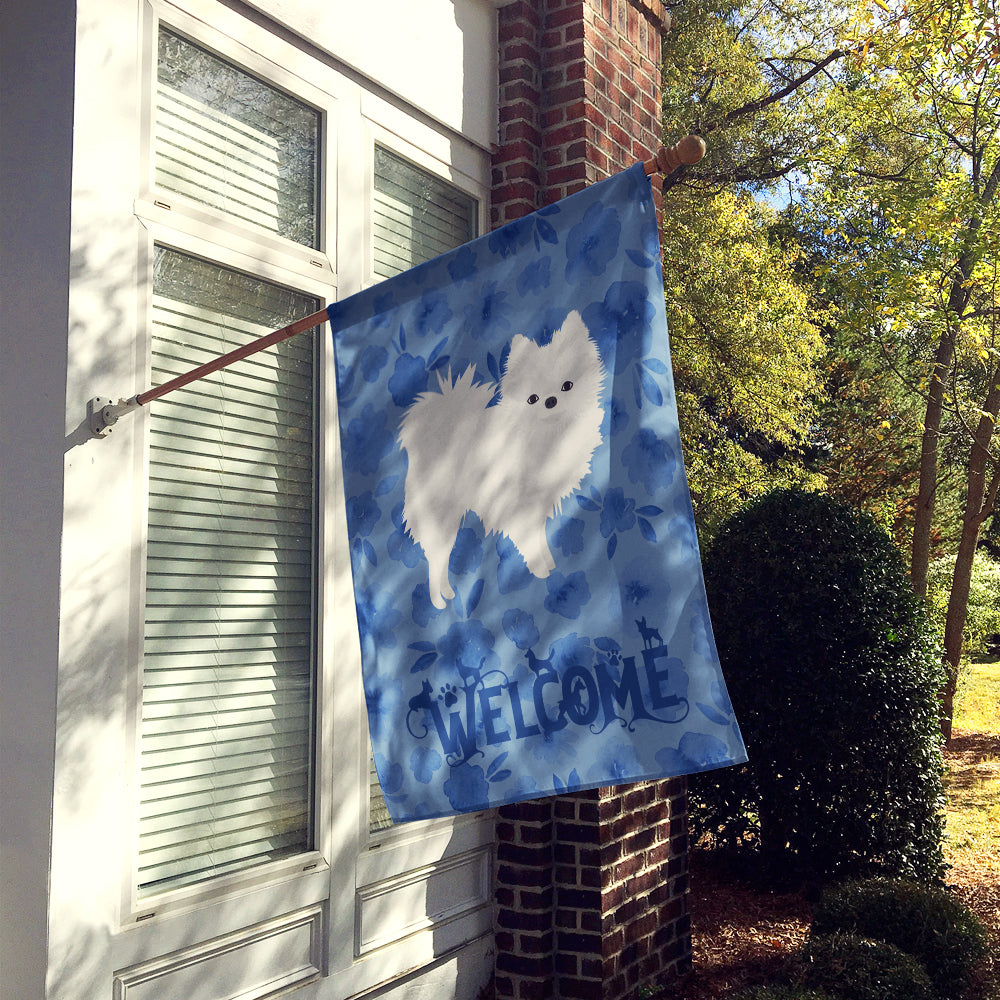White Pomeranian Welcome Flag Canvas House Size CK6094CHF  the-store.com.