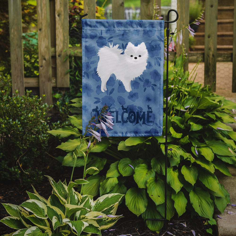 White Pomeranian Welcome Flag Garden Size CK6094GF
