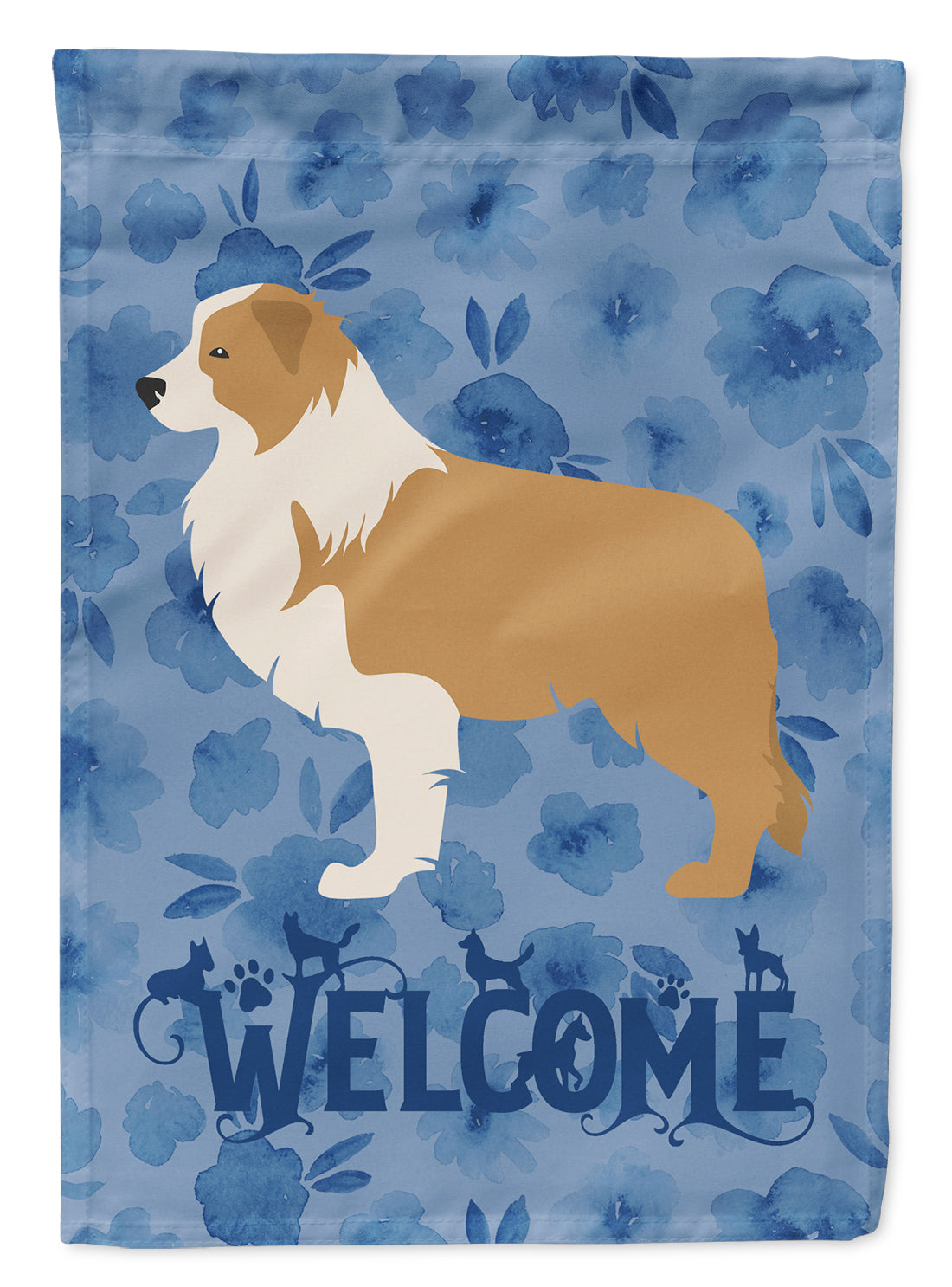 Red Border Collie Welcome Flag Canvas House Size CK6149CHF
