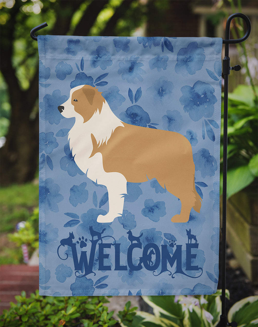 Red Border Collie Welcome Flag Garden Size CK6149GF  the-store.com.