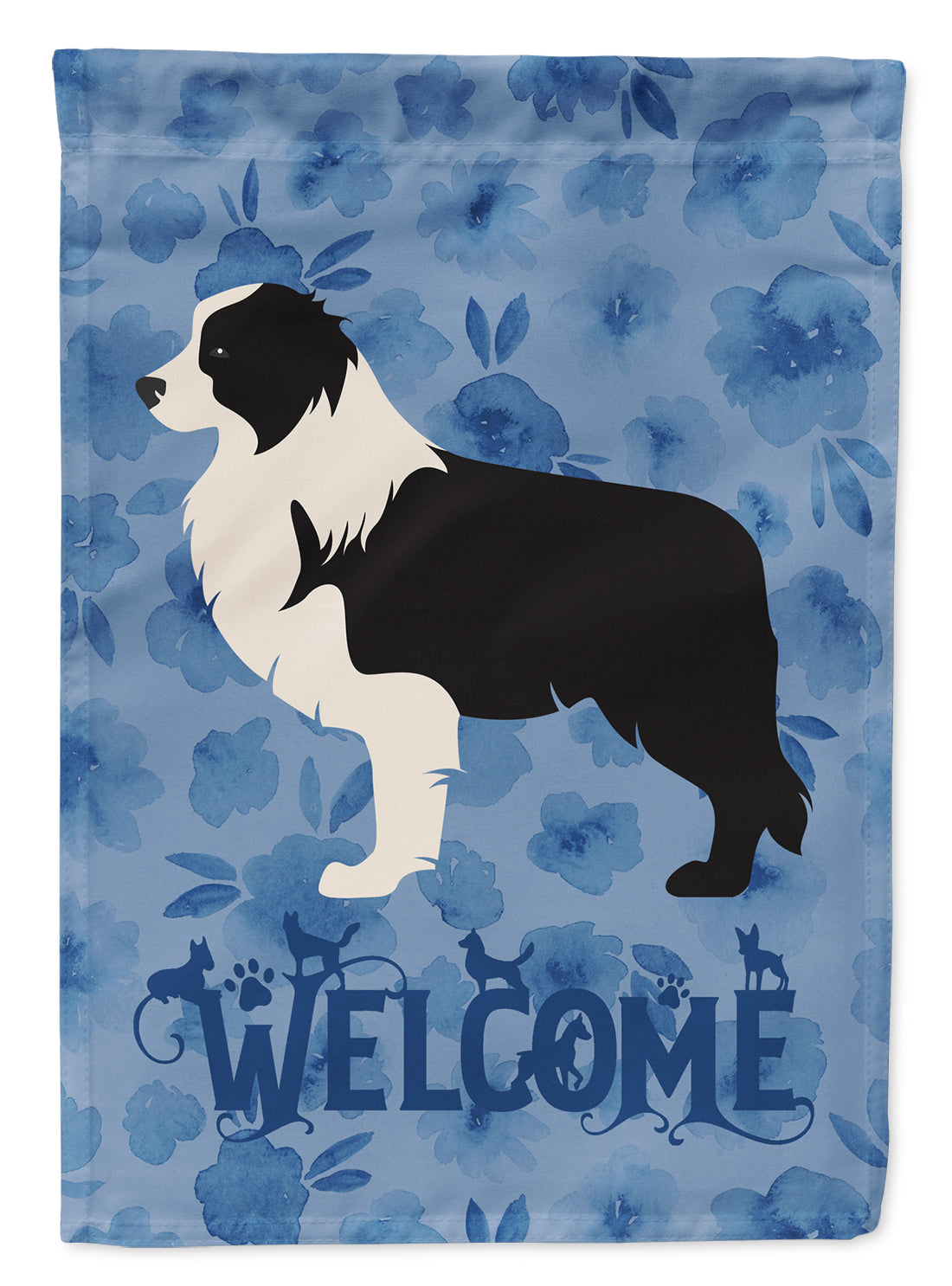 Black Border Collie Welcome Flag Canvas House Size CK6150CHF  the-store.com.