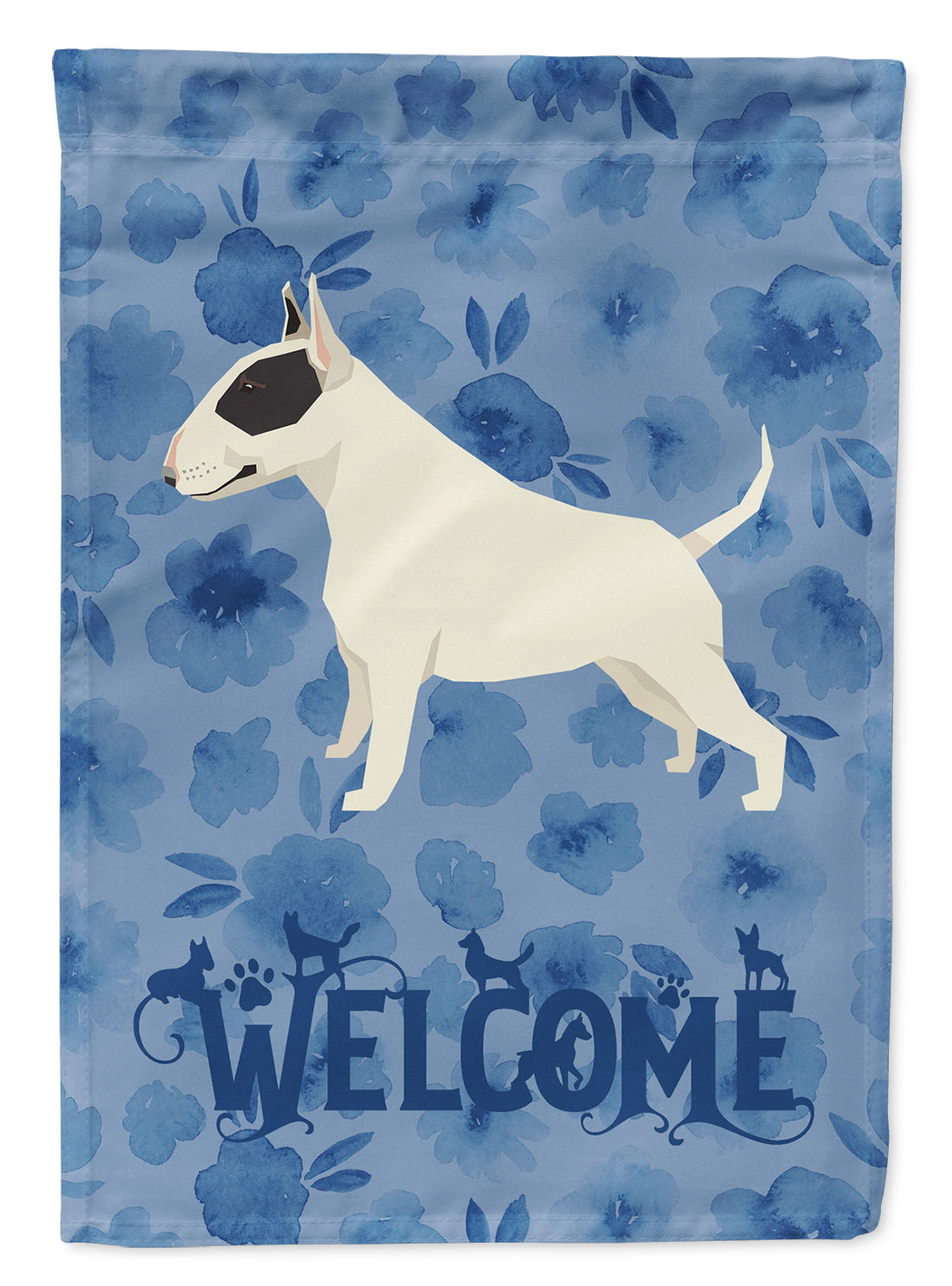 Black and White Bull Terrier Welcome Flag Canvas House Size CK6231CHF