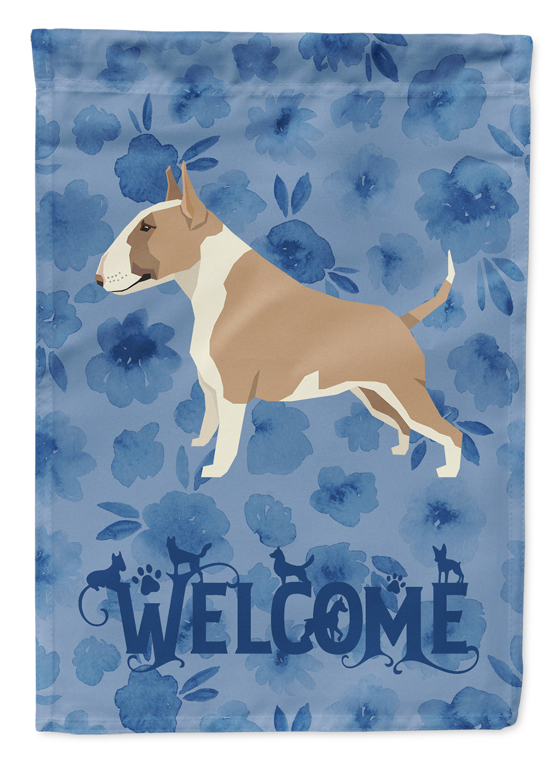 Fawn and White Bull Terrier Welcome Flag Canvas House Size CK6232CHF  the-store.com.