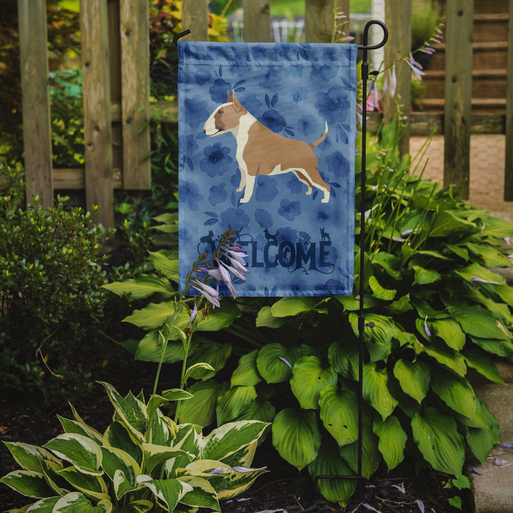 Fawn and White Bull Terrier Welcome Flag Garden Size CK6232GF  the-store.com.
