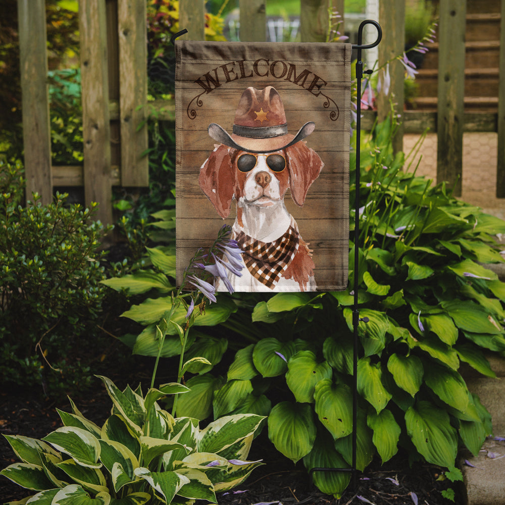 Caroline's Treasures Brittany Cowboy Dog Welcome Garden Flag – Western-Style Dog with Hat & Sunglasses CK6294GF